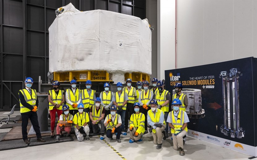A small ceremony was organized on site at ITER with senior management and the magnet team, and in the virtual presence of representatives from US ITER, General Atomics, the US Department of Energy and other Domestic Agencies. (Click to view larger version...)