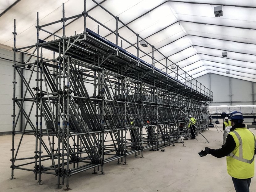 This 28-metre-long scaffolding structure known as ''the beam'' will be installed above the Tokamak pit to allow for the completion of cable trays and ventilation ducts. ITER's scaffolding needs are ''more sophisticated'' than at other worksites according to MOMENTUM's Gilbert Mamadou. ''At ITER, there are highly technical zones and components where you need to work with great care for the surrounding items as any impact might have dramatic repercussions on unique components.'' (Click to view larger version...)
