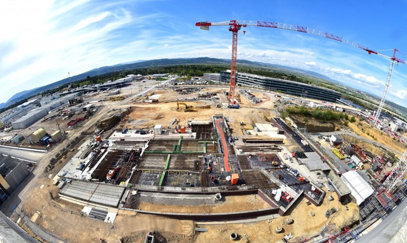 From the roof of the Diagnostics Building, we are looking directly down at the site of the future ITER Neutral Beam Power Supply buildings, currently under construction by Fusion for Energy contractors. (Click to view larger version...)