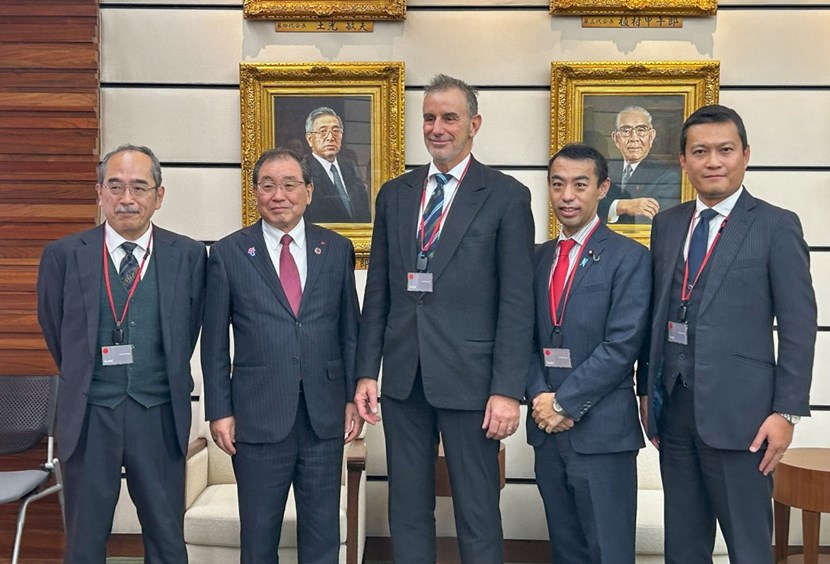 During his multiday trip to Japan, Director-General Barabaschi also met with the chairman of the Japan Business Federation Keidanren, Masakazu Tokura (second from left). Keidanren is a federation of 1,600 businesses, organizations and associations whose mission is ''to draw upon the vitality of corporations, individuals and local communities to support corporate activities which contribute to the sustainable development of the Japanese economy and improvement in the quality of life for the Japanese people.'' (Second from right is State Minister of Education, Culture, Sports, Science and Technology Soichiro Imaeda.) (Click to view larger version...)