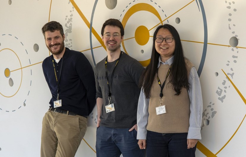 Three of the four 2022-2024 Monaco-ITER Fellows—Guillaume Brochard, Guillermo Suárez López and Xue Bai—are photographed in the ITER lobby in December 2023. (A fourth Postdoctoral Fellow, Ekaterina Matveeva, could not be present.) (Click to view larger version...)