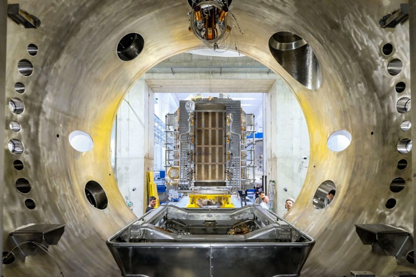 The SPIDER beam source is the world's most powerful negative ion source. It was removed in December 2021 for engineering upgrades, and has now been re-installed in the vacuum vessel of the SPIDER test bed at Consorzio RFX. © Luca Lotto (Click to view larger version...)