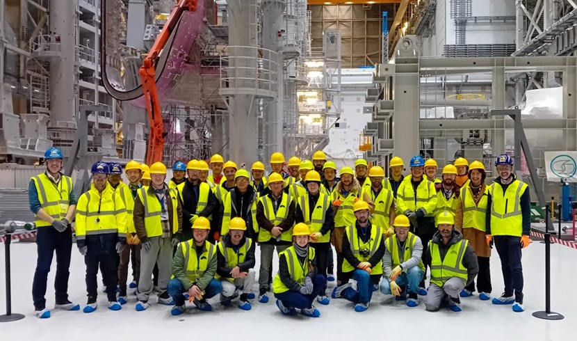 During a tour of the ITER Assembly Hall. Advanced predictive modelling of plasma operation scenarios will be required in ITER and future tokamaks not only to prepare their research plans with detailed experimental campaigns, but also to support the design and validation of tokamak components and controls, and to analyze plasma discharges obtained during experimentation. (Click to view larger version...)