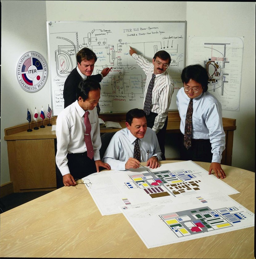 Knowledge and experience have been accumulating since the earliest design and engineering efforts for the ITER Project. (This photo dates from the mid-1990s; notice the early ITER logo.) Capturing and disseminating this legacy will help advance future generations of nuclear fusion devices. (Click to view larger version...)