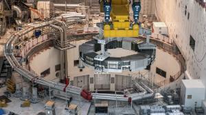 Dessin au trait du tokamak ITER, un réacteur de fusion nucléaire.