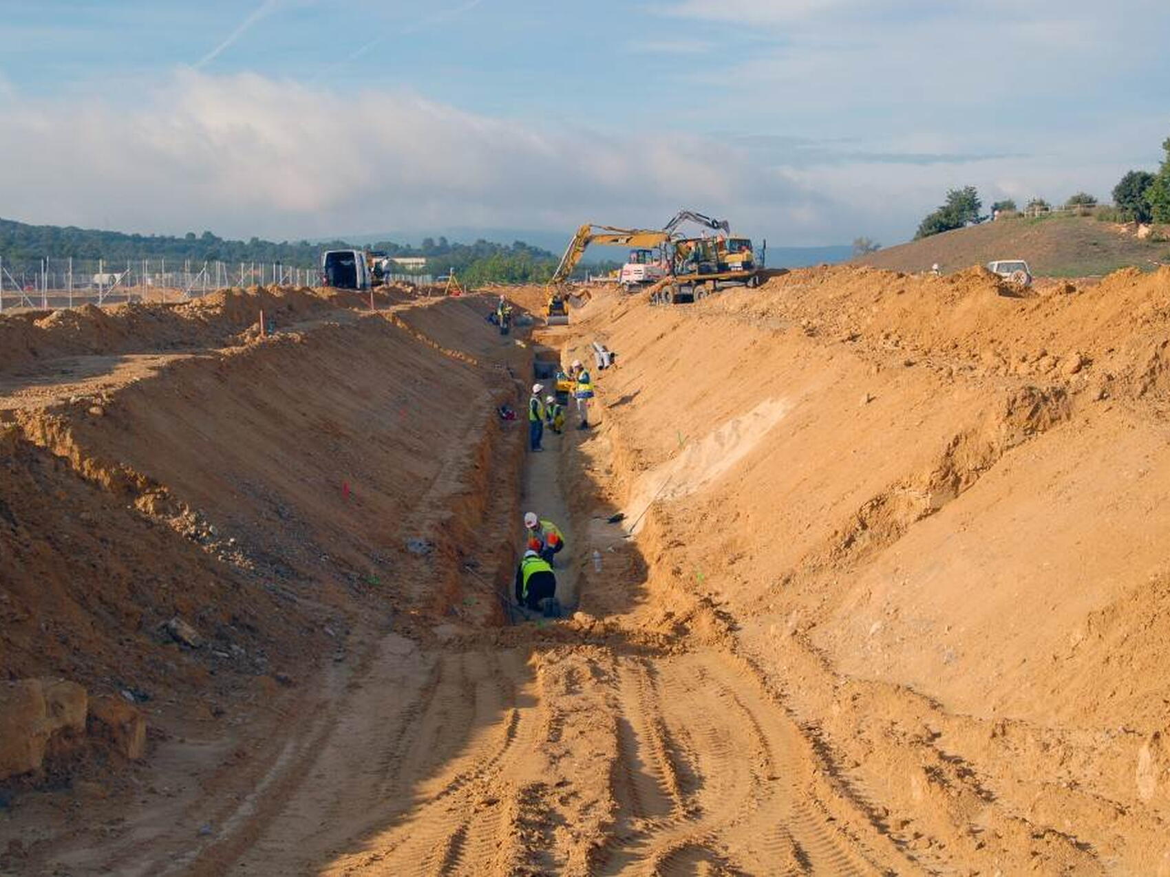 Trenches crisscross the platform