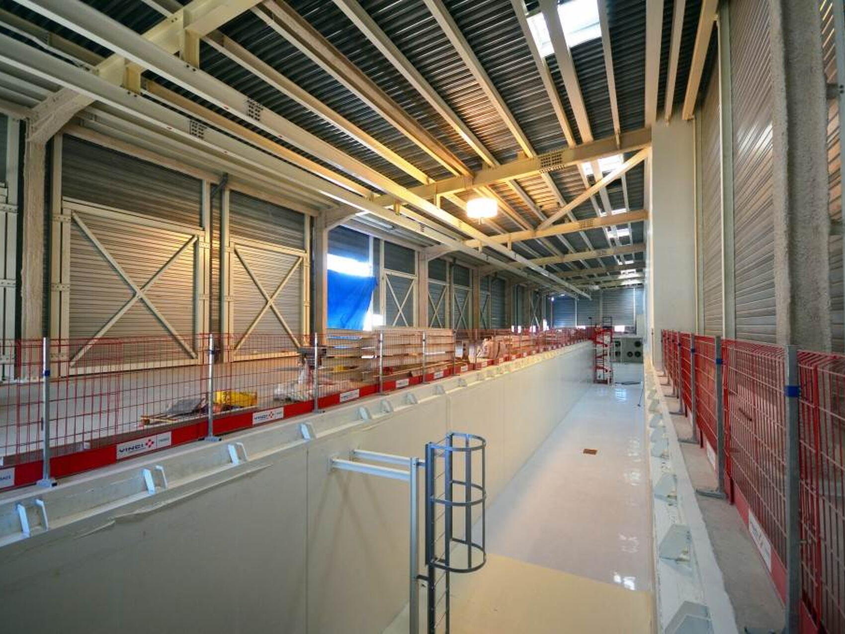 On the inside of the Site Services Building