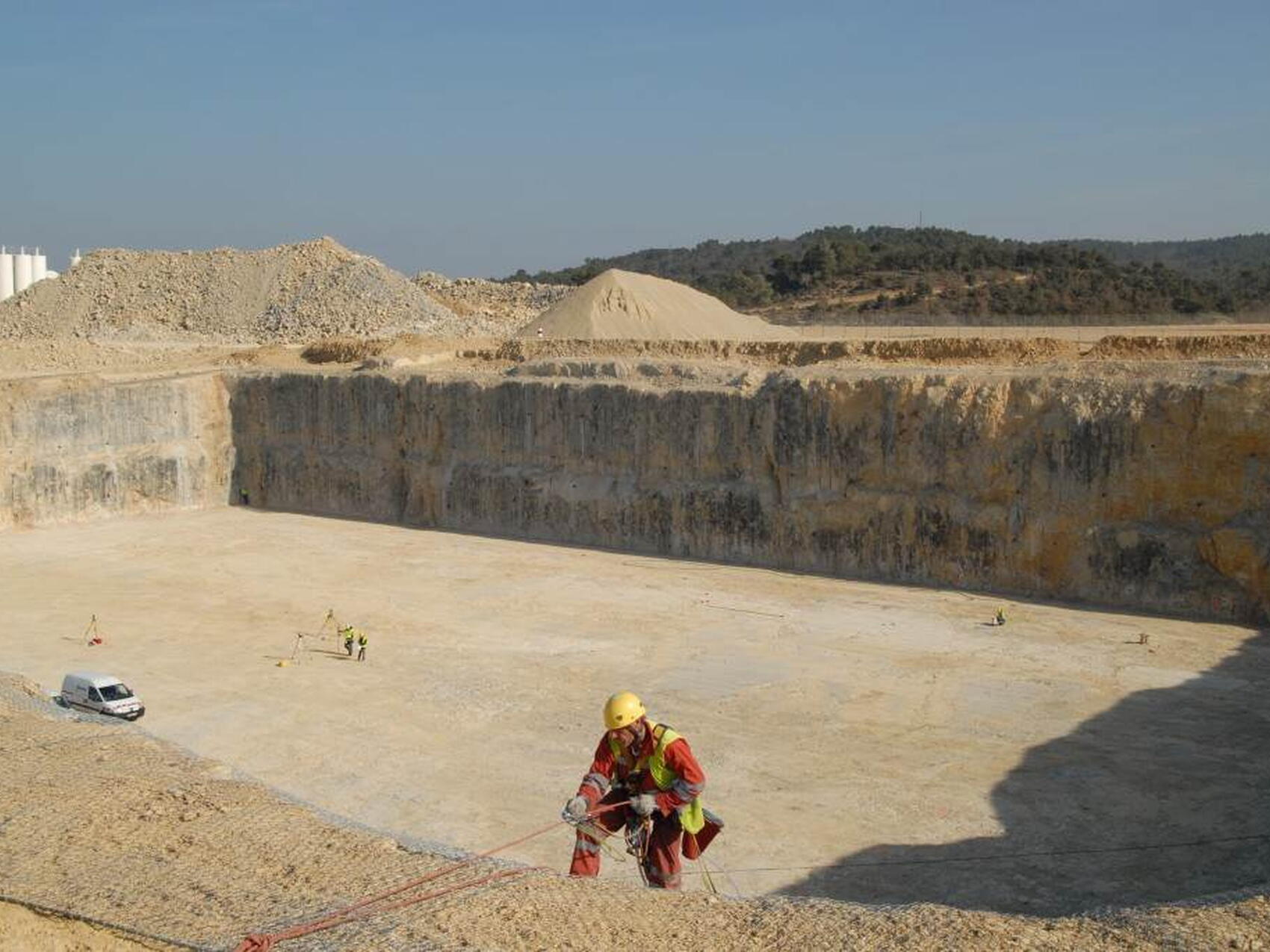 Safety mesh installed along the rock face
